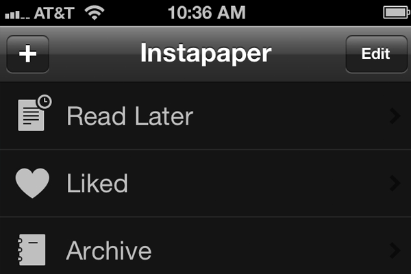 Instapaper iOS UI dark theme