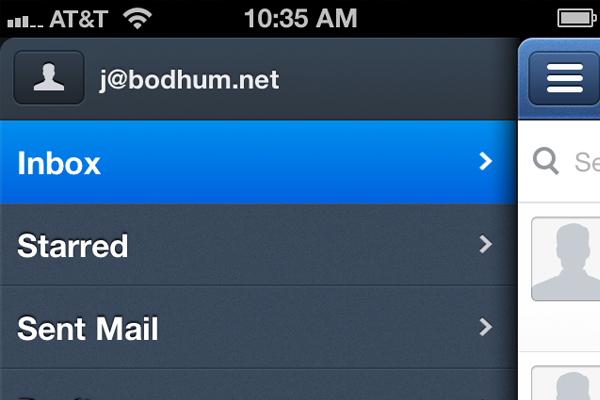 Sparrow Mail app iOS UI design