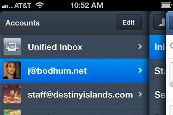 Sparrow iOS E-mail App secondary nav menu