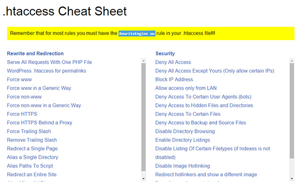 .htaccess Cheat Sheet