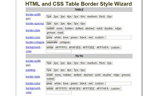 HTML and CSS Table Border Style Wizard